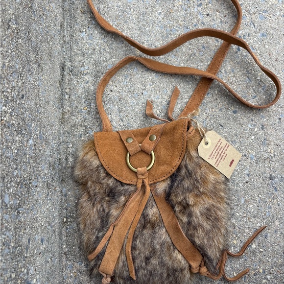 Lucky Brand Handbags - Lucky Brand Brown Suede & Faux Fur Crossbody